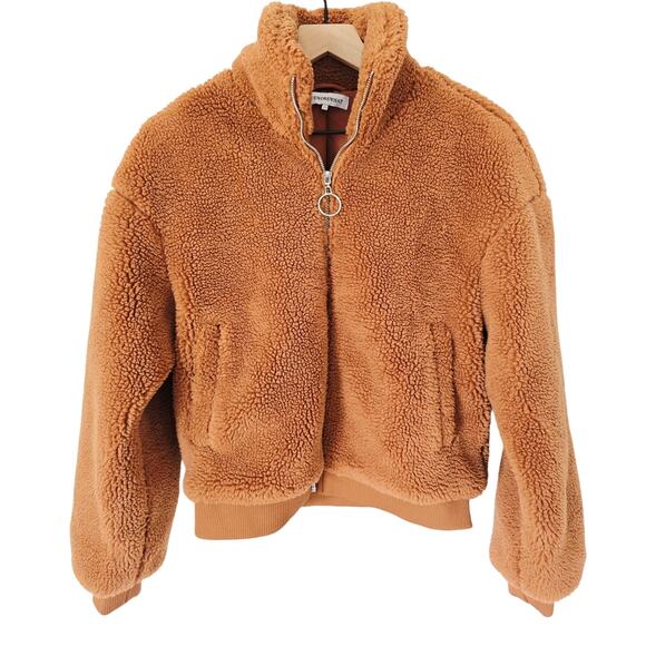 WeWoreWhat Teddy Fleece Zip Bomber Jacket Tan Size Large Cozy Fall Layer - Picture 2 of 4